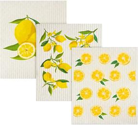 img 4 attached to 🍋 Lemon Swedish Dishcloths: High Absorbency, Odor-free Cleaning Cloths for Kitchen and Hand - Reusable and Durable (3 Pieces)