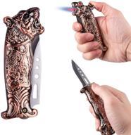 🔥 metal tiger jet torch lighter with windproof flame and one-click knife – perfect for camping and self-defense, unique gift for men logo