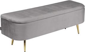 img 4 attached to 🛋️ Velvet Storage Bench Ottoman - 47-inch Semi-circle Rectangular Footstool with Lift Top, Silver Grey - Perfect for Living Room - Includes Four Detachable Metal Legs