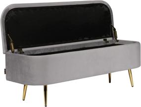 img 1 attached to 🛋️ Velvet Storage Bench Ottoman - 47-inch Semi-circle Rectangular Footstool with Lift Top, Silver Grey - Perfect for Living Room - Includes Four Detachable Metal Legs