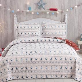 img 4 attached to 🎄 Full/Queen Size Reversible Rustic Cabin Christmas Quilt Set - Moose Elk Bedding Coverlet for a Festive and Cozy Bedroom - Lightweight Lodge Reindeer Daybed Sets in Teal, Red, and White
