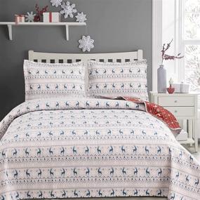 img 3 attached to 🎄 Full/Queen Size Reversible Rustic Cabin Christmas Quilt Set - Moose Elk Bedding Coverlet for a Festive and Cozy Bedroom - Lightweight Lodge Reindeer Daybed Sets in Teal, Red, and White