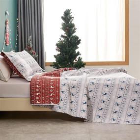 img 1 attached to 🎄 Full/Queen Size Reversible Rustic Cabin Christmas Quilt Set - Moose Elk Bedding Coverlet for a Festive and Cozy Bedroom - Lightweight Lodge Reindeer Daybed Sets in Teal, Red, and White