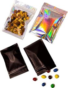 img 1 attached to 🌈 Holographic & Matte Black Resealable Smell Proof Bags - 100 Pack | 5x7 & 4x6 Inch | Foil Pouches for Party Favors & Food Storage