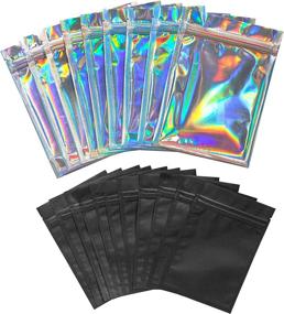 img 4 attached to 🌈 Holographic & Matte Black Resealable Smell Proof Bags - 100 Pack | 5x7 & 4x6 Inch | Foil Pouches for Party Favors & Food Storage