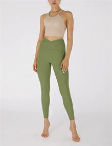 img 1 attached to 🩲 ODODOS Cross Waist Yoga Leggings for Women with Inner Pocket - Sports Gym Workout Running Pants, Inseam Length: 25"/28