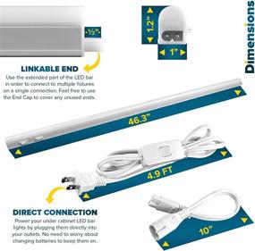 img 1 attached to Sunperian 46 Inch LED Under Cabinet Light Kit, 2 PCS T5 Integrated Fixture, 16W, 1600 Lumens, Linkable, 3 Color Options 3000K/4000K/5000K, Easy Peel and Stick or Bracket Mount, On/Off Switch, Damp Rated