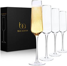 img 4 attached to 🥂 Exquisite Crystal Champagne Flutes Set of 4 - Perfect for Weddings, Birthdays, and Anniversaries - Lead-Free Stemware for Premium Sparkling Wine and Mimosa - 6.7 oz Capacity