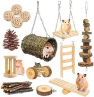 🐹 susyee 14 pcs hamster chew toys - apple wooden dumbbells, exercise bell roller - teeth care molar toys for rat, chinchilla, guinea pig, rabbits logo