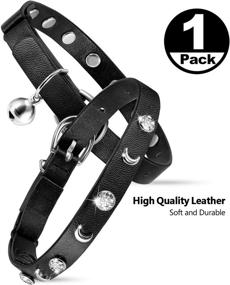 img 3 attached to 🐱 Premium Leather Cat Collars with Bell - Adjustable Safety Collar for Cats - Personalized Moon & Rhinestone Design - Ideal for Kittens & Puppies - 7-10 Inch Length - Elastic Strap - (1 Pack Black)