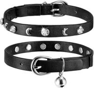 🐱 premium leather cat collars with bell - adjustable safety collar for cats - personalized moon & rhinestone design - ideal for kittens & puppies - 7-10 inch length - elastic strap - (1 pack black) logo