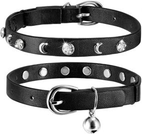 img 4 attached to 🐱 Premium Leather Cat Collars with Bell - Adjustable Safety Collar for Cats - Personalized Moon & Rhinestone Design - Ideal for Kittens & Puppies - 7-10 Inch Length - Elastic Strap - (1 Pack Black)