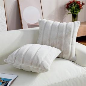 img 3 attached to 🛋️ Cozy Bliss Set of 2 Faux Fur Fleece Throw Pillow Covers - Super Soft Plush, Striped Cushion Cover for Sofa Couch Bed Chair Car (Beige, 18"x18")