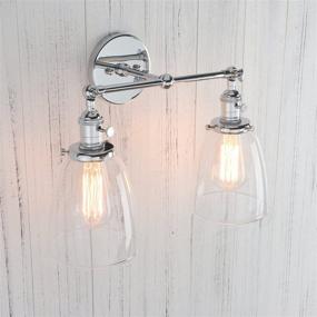 img 1 attached to Permo Double Sconce Vintage Industrial Antique 2-Lights Wall Sconces with Oval Cone Clear Glass Shade - Chrome: Timeless Elegance for Your Space