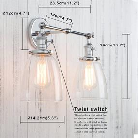 img 3 attached to Permo Double Sconce Vintage Industrial Antique 2-Lights Wall Sconces with Oval Cone Clear Glass Shade - Chrome: Timeless Elegance for Your Space