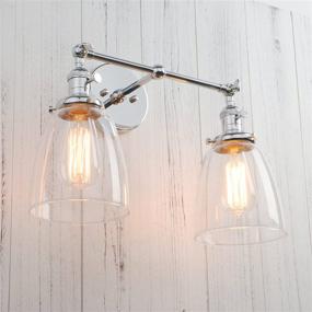 img 2 attached to Permo Double Sconce Vintage Industrial Antique 2-Lights Wall Sconces with Oval Cone Clear Glass Shade - Chrome: Timeless Elegance for Your Space