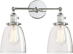 img 4 attached to Permo Double Sconce Vintage Industrial Antique 2-Lights Wall Sconces with Oval Cone Clear Glass Shade - Chrome: Timeless Elegance for Your Space