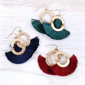 img 2 attached to Bohemian Fringe Thread Tassel Drop Earrings - Statement Half Circle, Clover Leatherette, Flower, Quatrefoil Chandelier Dangles for Enhanced SEO