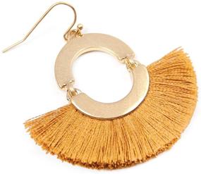 img 3 attached to Bohemian Fringe Thread Tassel Drop Earrings - Statement Half Circle, Clover Leatherette, Flower, Quatrefoil Chandelier Dangles for Enhanced SEO