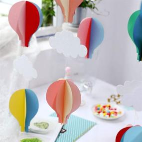 img 4 attached to 🎈 Vibrant Hot Air Balloon Hanging Paper Decoration (2pack X 3.3ft), Rainbow Cloud Paper Garland Flower Party Streamers for Children's Door Décor, Wedding Birthday Party Supplies