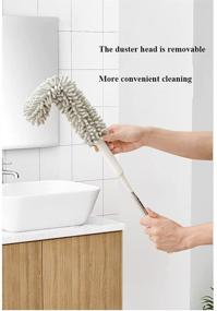 img 1 attached to Green Washable Extendable Microfiber Duster with Stainless Steel Handle - Ideal for Car, House, and Ceiling Cleaning, Features Magic Magnetic Telescopic Design