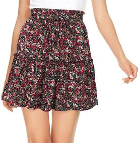 img 2 attached to 🌸 Kormei Women's Ruffled Boho Floral Print High Waist Drawstring Mini Skirt