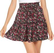 🌸 kormei women's ruffled boho floral print high waist drawstring mini skirt logo
