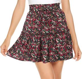 img 4 attached to 🌸 Kormei Women's Ruffled Boho Floral Print High Waist Drawstring Mini Skirt
