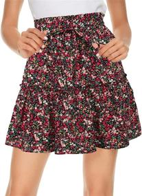 img 3 attached to 🌸 Kormei Women's Ruffled Boho Floral Print High Waist Drawstring Mini Skirt