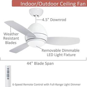 img 3 attached to 🌀 Luminance CF244LWW Kathy Ireland Home Curva LED Outdoor Ceiling Fan with Light Kit: Modern 6-Speed Remote Control, Low Profile Design, 44 Inch, Appliance White