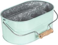 🍴 teal farmhouse utensil caddy carry-all serveware - galvanized metal organizer for kitchen counter - wooden handle storage for flatware, condiments, party cutlery - perfect for indoor/outdoor use - ideal for arts & crafts логотип