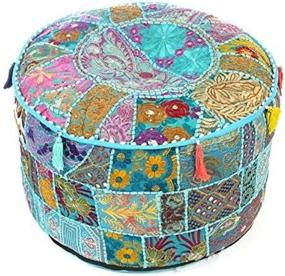 img 4 attached to Blue Pouf Ottoman Cover - Handmade Decorative Cushion for Living Room Footstool, Kids Room, and Modern Interior Decor - Perfect New Home Gift or Marriage Decor