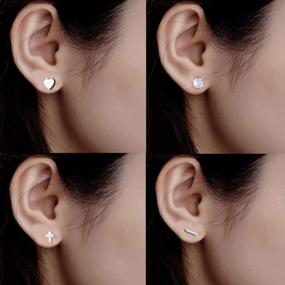 img 3 attached to Ofeiyaa 12-Pair Stainless Steel Geometric Earring Set with Clear 💎 CZ Studs in Silver and Rose Gold Tones for Women and Girls