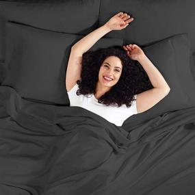 img 3 attached to 🛏️ Empyrean Bedding King Size Sheet Set with Extra Pillowcases - 6 Piece: Flat & Fitted Sheet, 4 Pillowcases - 14"-16" Deep Pocket - Soft & Breathable Microfiber - Black