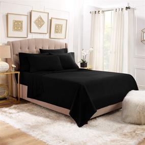 img 4 attached to 🛏️ Empyrean Bedding King Size Sheet Set with Extra Pillowcases - 6 Piece: Flat & Fitted Sheet, 4 Pillowcases - 14"-16" Deep Pocket - Soft & Breathable Microfiber - Black