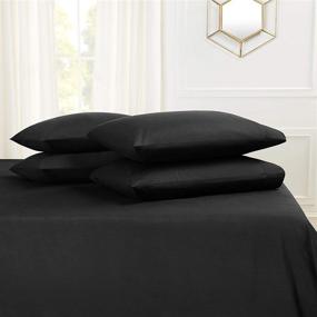 img 1 attached to 🛏️ Empyrean Bedding King Size Sheet Set with Extra Pillowcases - 6 Piece: Flat & Fitted Sheet, 4 Pillowcases - 14"-16" Deep Pocket - Soft & Breathable Microfiber - Black