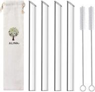 alink reusable glass boba straws: extra wide clear smoothie straws for bubble tea - pack of 4 with case & brushes logo