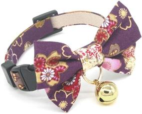 img 4 attached to 🐱 PetSoKoo Double Bowtie Breakaway Cat Collar: Japan Colorful Sakura Kimono Style, 100% Cotton, Soft & Cute for Male & Female Adult Cats with Bell