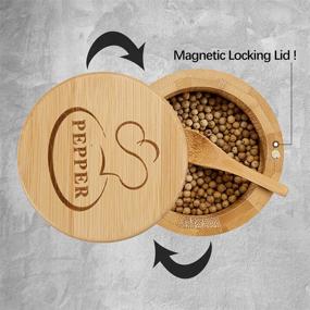 img 2 attached to Bamboo Salt and Pepper Cellars: Stylish Magnetic Swivel Lid Set with Serving Spoons - Ideal for Salt, Pepper, Sugar, Spice Storage (Style 1)