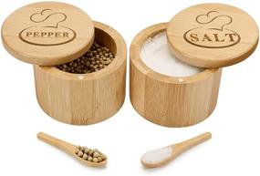 img 4 attached to Bamboo Salt and Pepper Cellars: Stylish Magnetic Swivel Lid Set with Serving Spoons - Ideal for Salt, Pepper, Sugar, Spice Storage (Style 1)