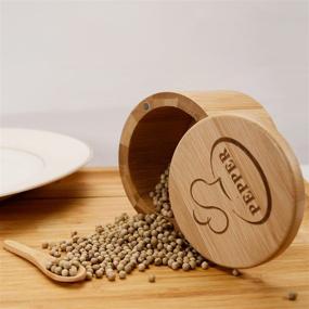 img 3 attached to Bamboo Salt and Pepper Cellars: Stylish Magnetic Swivel Lid Set with Serving Spoons - Ideal for Salt, Pepper, Sugar, Spice Storage (Style 1)