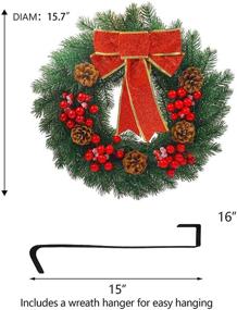 img 2 attached to 🎄 FUNPENY Pre-lit Artificial Christmas Wreath: 40 LED 16 Inch Spruce Berries Pine Cone Garland with Red Bows - Perfectly Festive Holly Leaves Xmas Wreath for Indoor and Outdoor Use!