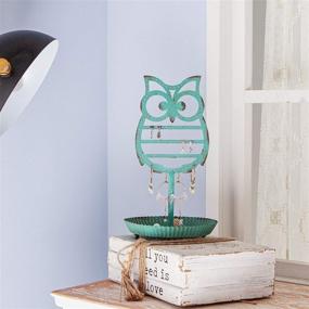 img 1 attached to NIKKY HOME Teal Metal Owl Earring Holder Stand: Jewelry Tree Organizer with Ring Tray for Women, Girls, and Kids – Cute Table Top Ear Stud Holder Rack (134 Holes)