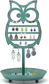 img 4 attached to NIKKY HOME Teal Metal Owl Earring Holder Stand: Jewelry Tree Organizer with Ring Tray for Women, Girls, and Kids – Cute Table Top Ear Stud Holder Rack (134 Holes)