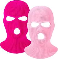 🎿 2-pack knitted 3-hole ski mask face cover balaclava for winter outdoor sports in pink and rose red colors logo