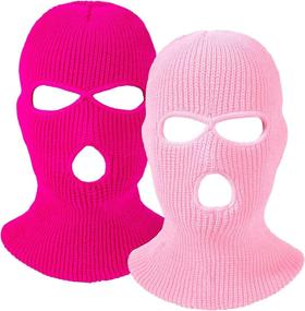 img 4 attached to 🎿 2-Pack Knitted 3-Hole Ski Mask Face Cover Balaclava for Winter Outdoor Sports in Pink and Rose Red Colors