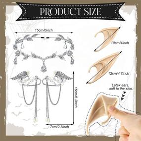 img 3 attached to 🎄 Christmas Costume Party Props: 8-Piece Fairy Cosplay Set with Rhinestone Leaf Crown Headband, Rhinestone Drop Headpiece, Elf Ear Cuffs, and 2 Pairs Elf Ears for Women and Girls Dress Up Accessories