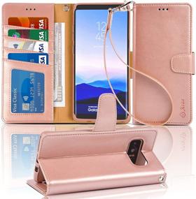 img 4 attached to 🌹 Rose Gold Arae Wallet Case: Compatible for Samsung Galaxy Note 8 with Kickstand and Flip Cover - A Perfect Fit!