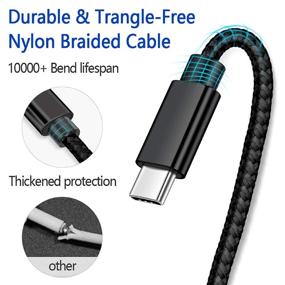 img 2 attached to 10ft USB C Cable - Type C Charging Cord for S9 Charger, Fast Charging Nylon Braided Cable 🔌 for Samsung Galaxy S10 S8 Plus Note9 8, Moto Z, Google Pixel, LG V40, BLU G9 Pro - Black