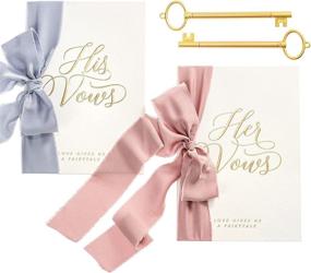 img 3 attached to 📜 Handmade Vintage Wedding Vow Cards with Calculs, Ribbon Vow Books - Set of 2